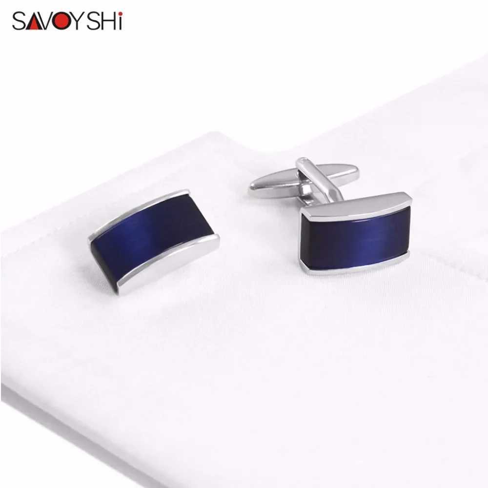 SAVOYSHI Luxury Square Blue Cats Eye Stone Cufflinks for Men High Quality Shirt Cuff Buttons Cuff Links Wedding Gift Jewelry W250606