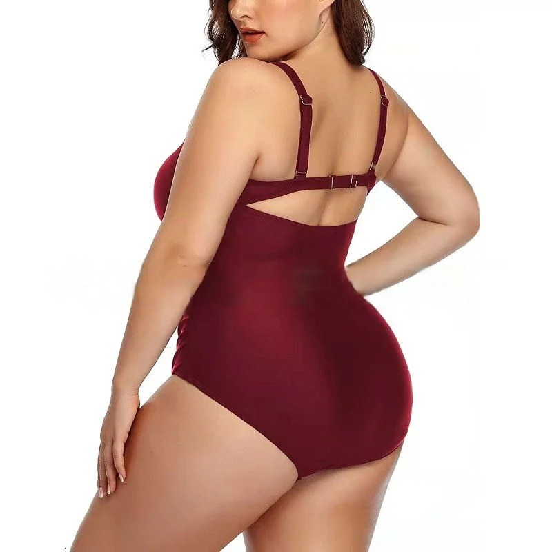 Women Plus Size Swimsuit VNeck with Ruched Front Cutout 250603