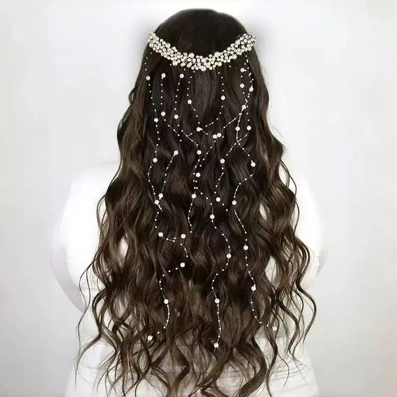 1 elegant artificial pearl hair comb with exquisite bead tassel for brides wedding dress headwear 250529