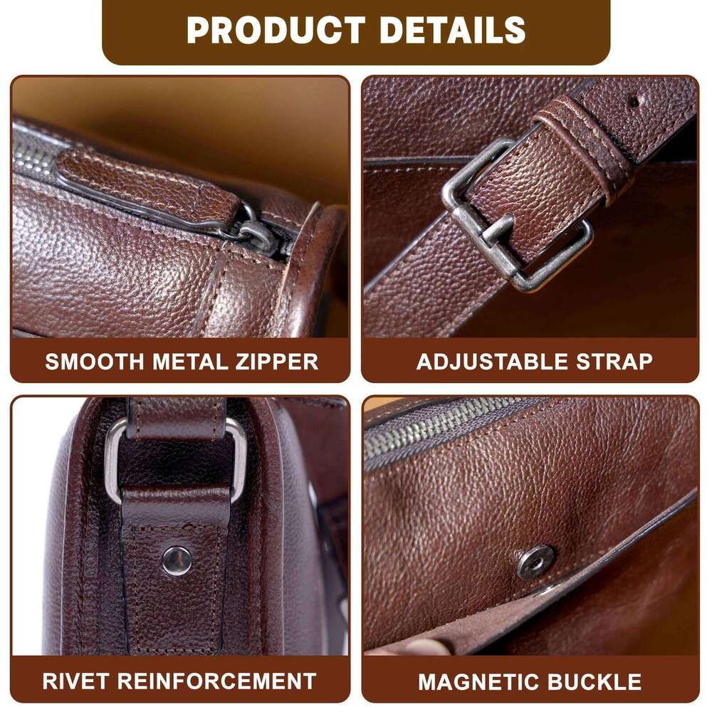 Genuine Men's Shoulder Crossbody Bags Unisex Simple Cowhide Bag Top Layer Vegetable-Tanned Leather Fashion Casual