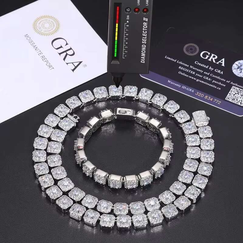 S925 Sterling Silver Jewelry Center 8 Square Micro Set Rock Sugar Hip Hop Necklace wholesale bulk manufacture factory customized