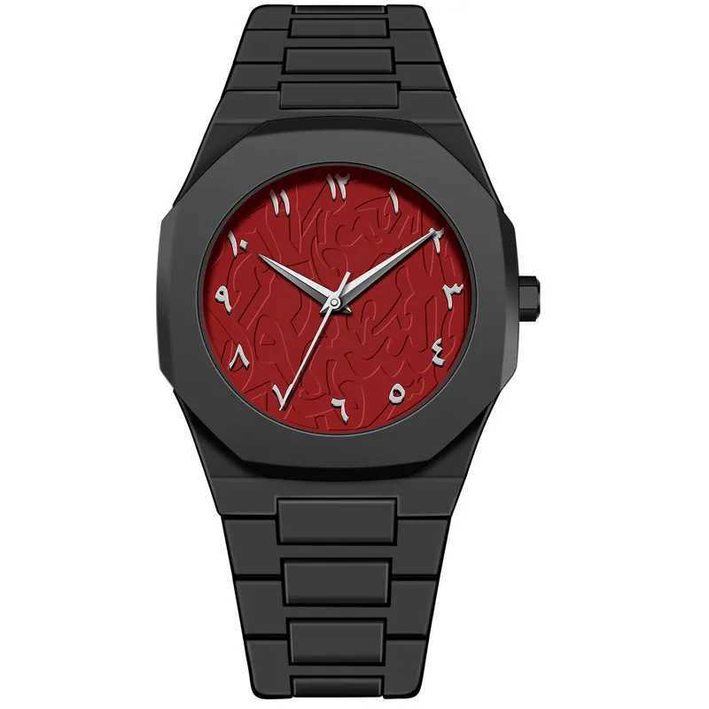 Vintage Red Middle Eastern Arabic Numeral Dial Quartz Watch for Mens Casual Clock Customization Y250605