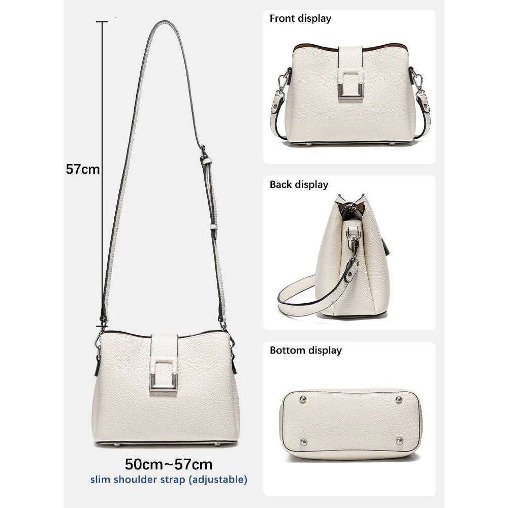 Zency Genuine Leather White Designer Noble Shopper Shoulder Commuter Large Handbag Women Tote Bucket Cross Body Bag 2025/06/06