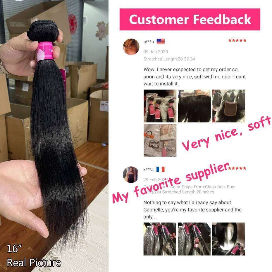 Gabrielle Straight with Brazilian Human Weave Bundles With Frontal Closure 13x4 Transparent Lace Remy Hair