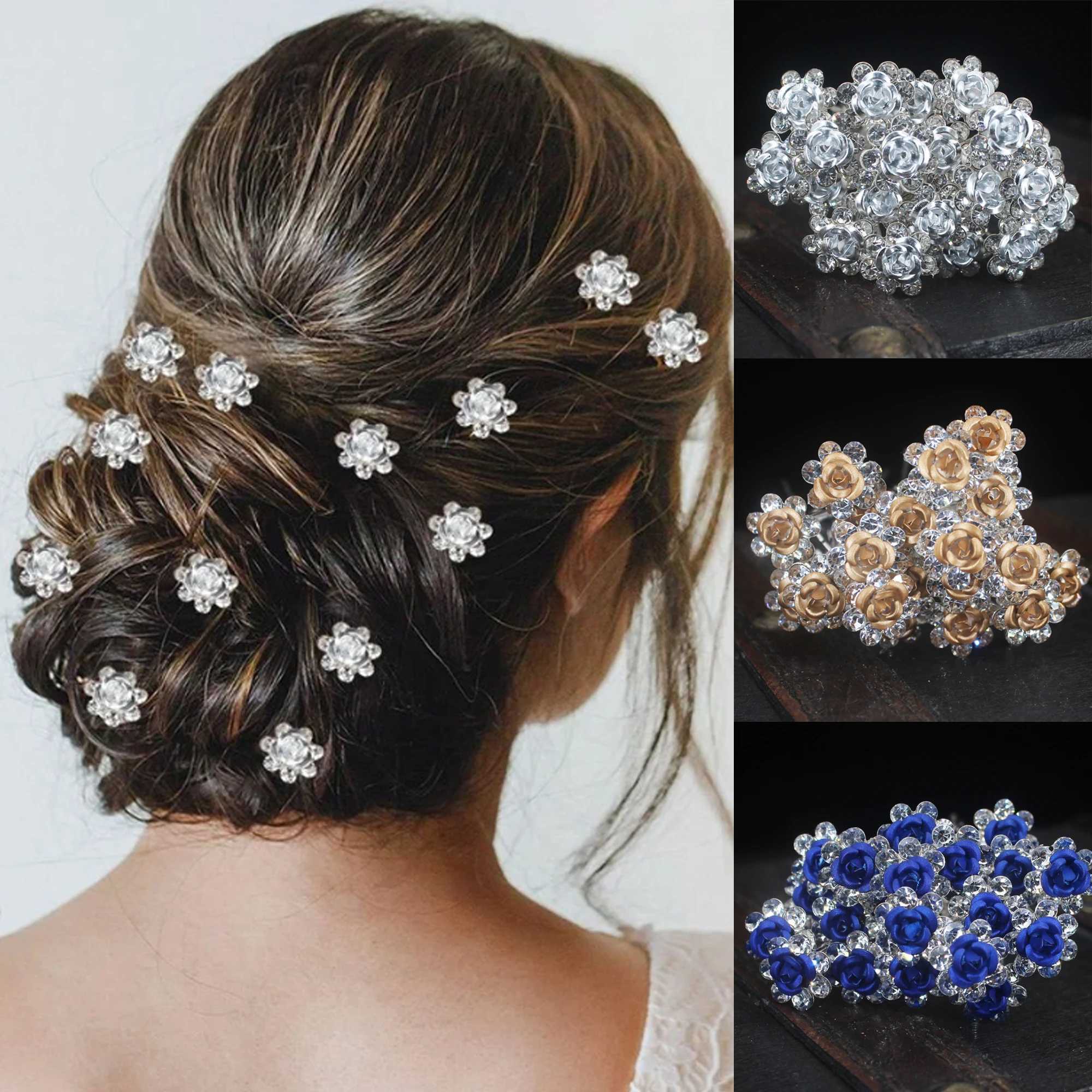 Wedding Bridal U Shape Rose Hair Pin Barrettes Crystal Hairpin Clips Hair Jewelry DIY Accessories Hair Braider Styling Tools Z250605