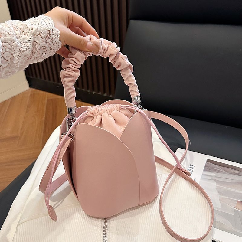 2025 Spring Summer New Women's Bag New Tulip Petal Bucket Bag Unique Design Personalized Handbag Solid Color Simple Fashion Designer Single Shoul