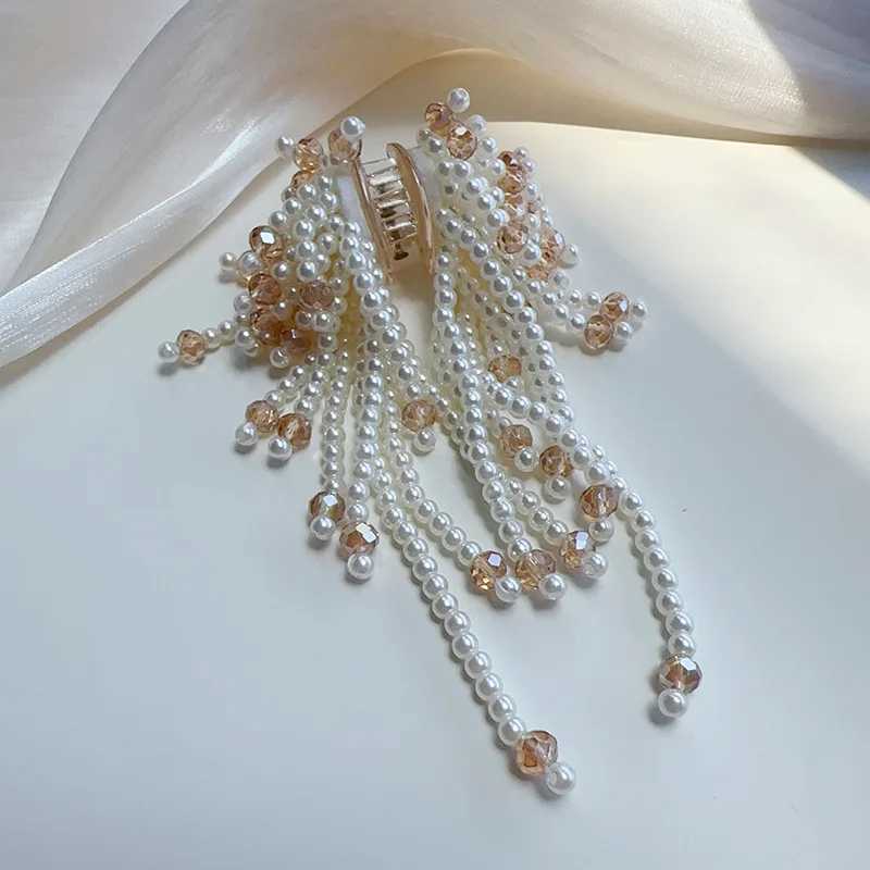 2024 New Arrival Light Luxury Imitation Pearl Tassel Small Grip Clip Handmade Crystal Clip Trendy Water Drop Women Hair Jewelry Z250605