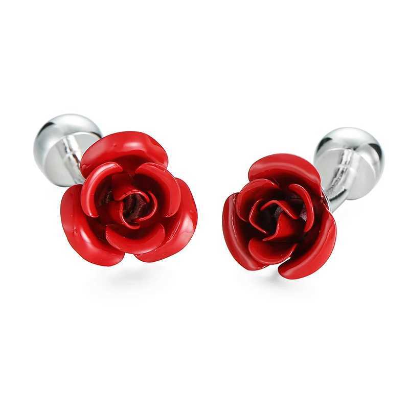 High quality mens French shirt cufflinks metal Romantic Red Love Rose cuff buttons business suit accessory jewelry gifts W250606
