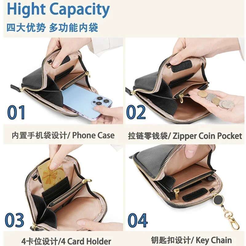 Women Genuine Leather Crossbody All-Match Mini Small Phone Coin Purse Shoulder Bag Multifunctional With Keychain Square Bags