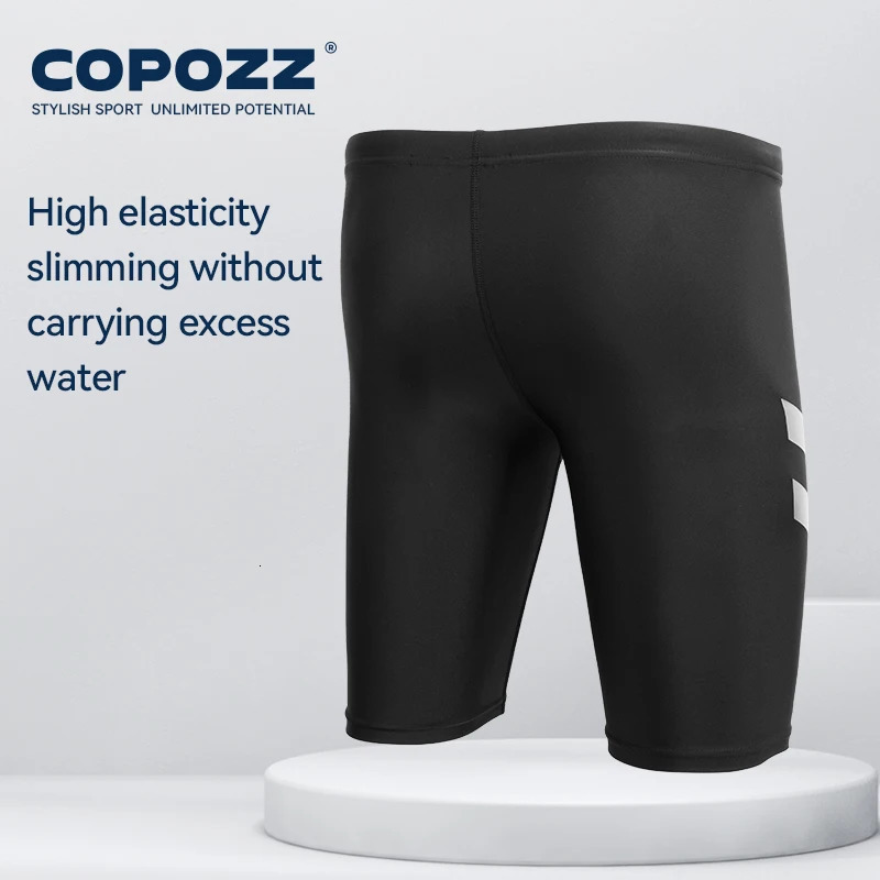 COPOZZ Men Shark Skin Water Repellent Swimming Trunks of Short and Five-quarter Length Swimsuit Swimwear Racing Briefs L-4XL 250530