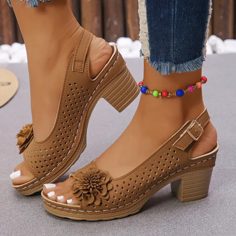 Womens Sandals 2025 Summer Classic Retro Slip-on Comfortable High Heels Breathable Non-slip Light Sandals for Women Mujer 250605