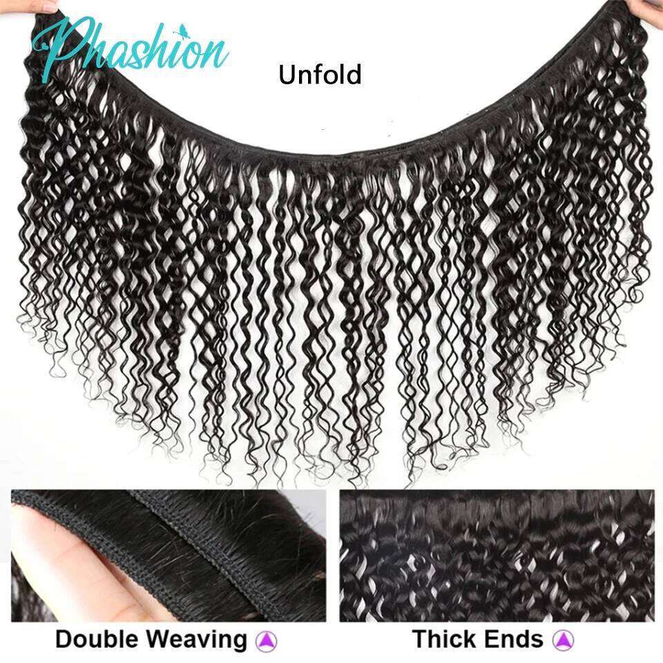 Phashion Kinky Curly Human Hair Bundles With 13x6 Lace Front Closure HD Transparent Brazilian Jerry Curl Weave and Closures Soft