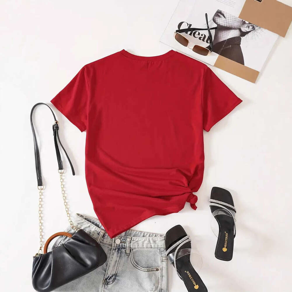 Women's Cotton 200G Short Sleeve Shopee Valentine's Day Heart Round Neck Top B5