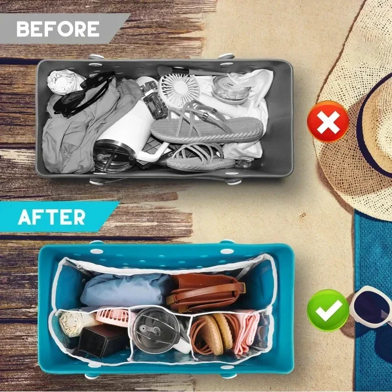 EVA Rubber Waterproof Shopping Basket Beach Pool Transparent Insert Jelly Tote Bag Waterresistant divided inner pocket 250605