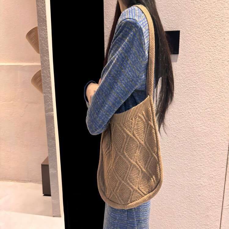 New Knitted Crossbody Solid Color Tote Braided Women's Trendy Bag B5