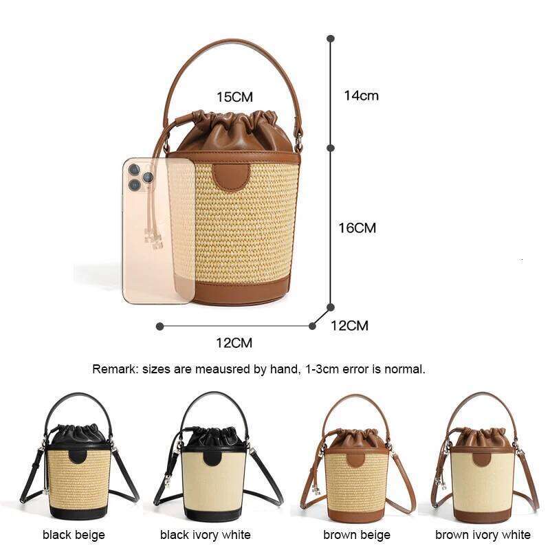 2024 New Women Bucket Handbag Lady Sheepskin Canvas Straw Plaited Crossbody Shoulder Bag Female Korean Niche Ins Mini Messenger