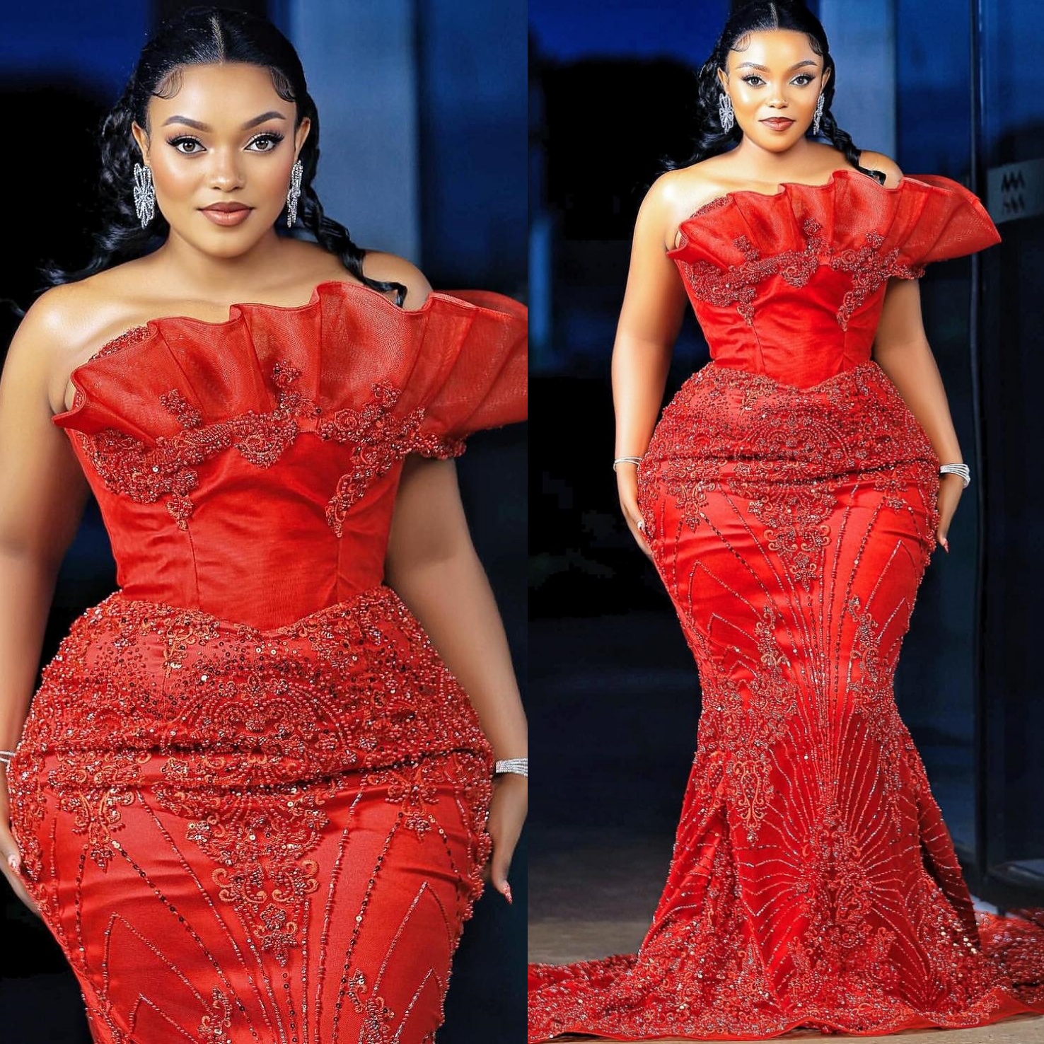 Mermaid Red Prom Dresses 2025 Sequined Lace Sweetheart Vintage Evening Formal Party Second Birthday Engagement Gowns Plus Size Dress For Special Occas