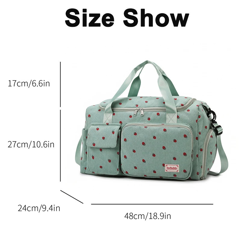 Cute Strawberry Travel Bag Handbags Large Capacity Carry On Luggage Bags Girl Women Shoulder Outdoor Tote Corduroy Sport Gym Bag 250605