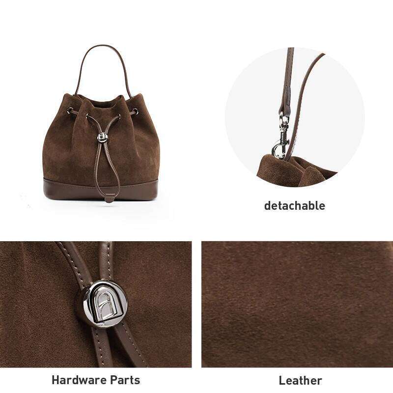 LA FESTIN Original New Women Suede Leather Handbag Winter Bags Fashion Shoulder Bucket Crossbody Bag