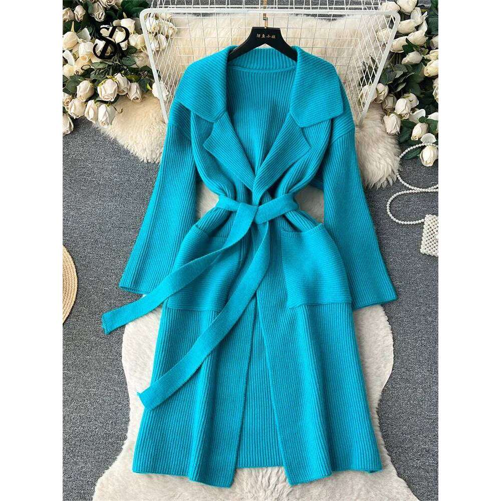 SINGREINY Winter Loose Knitted Overcoat Lapel Neck Sleeves Lace Up Streetwear 2023 Autumn Casual Long Sweater Cardiagns