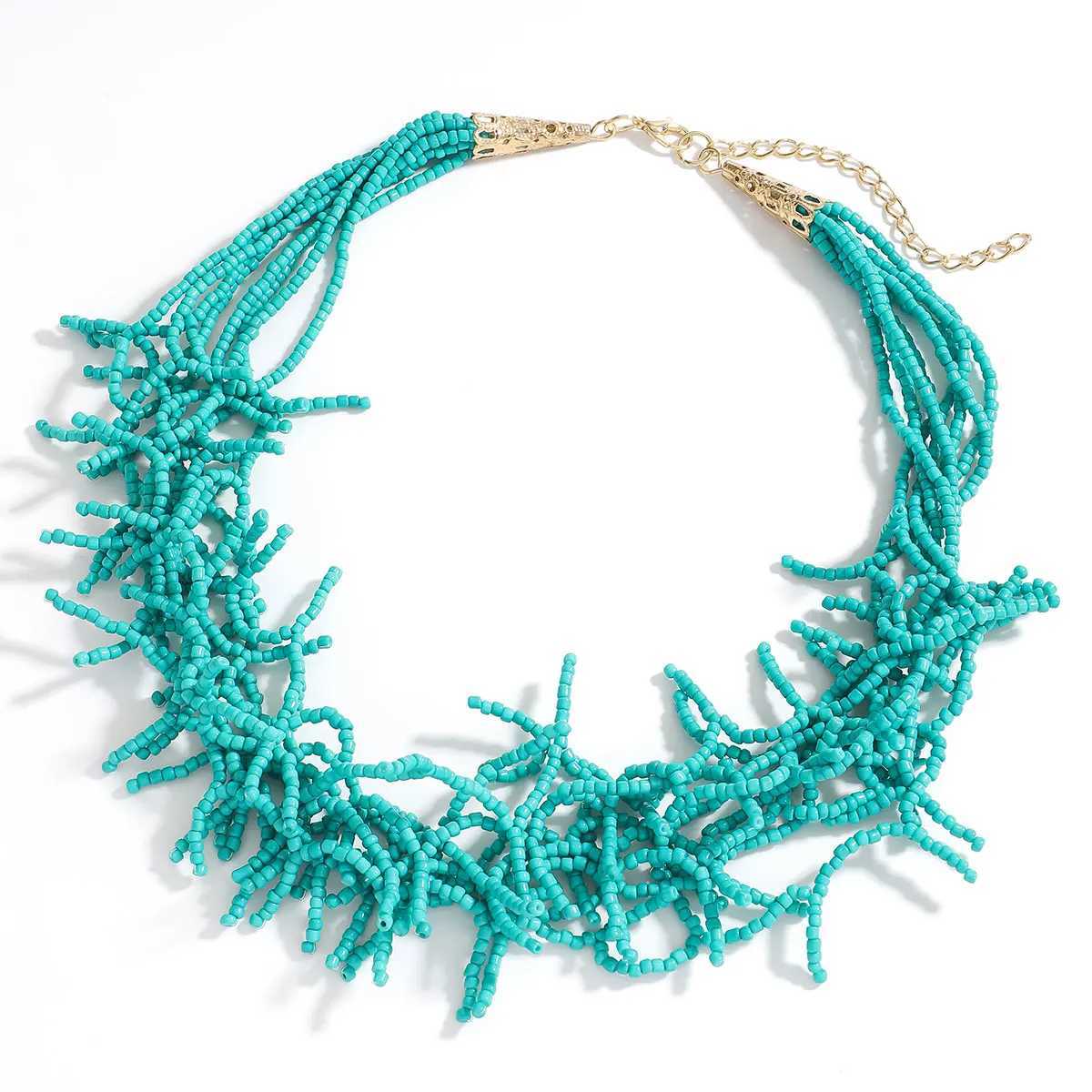 Fashion Colorful Beads Coral Necklace For Women Boho Ethnic Retro Multilayer Summer Vacation Sea Beach Jewelry Gift Girlfriend Y250605