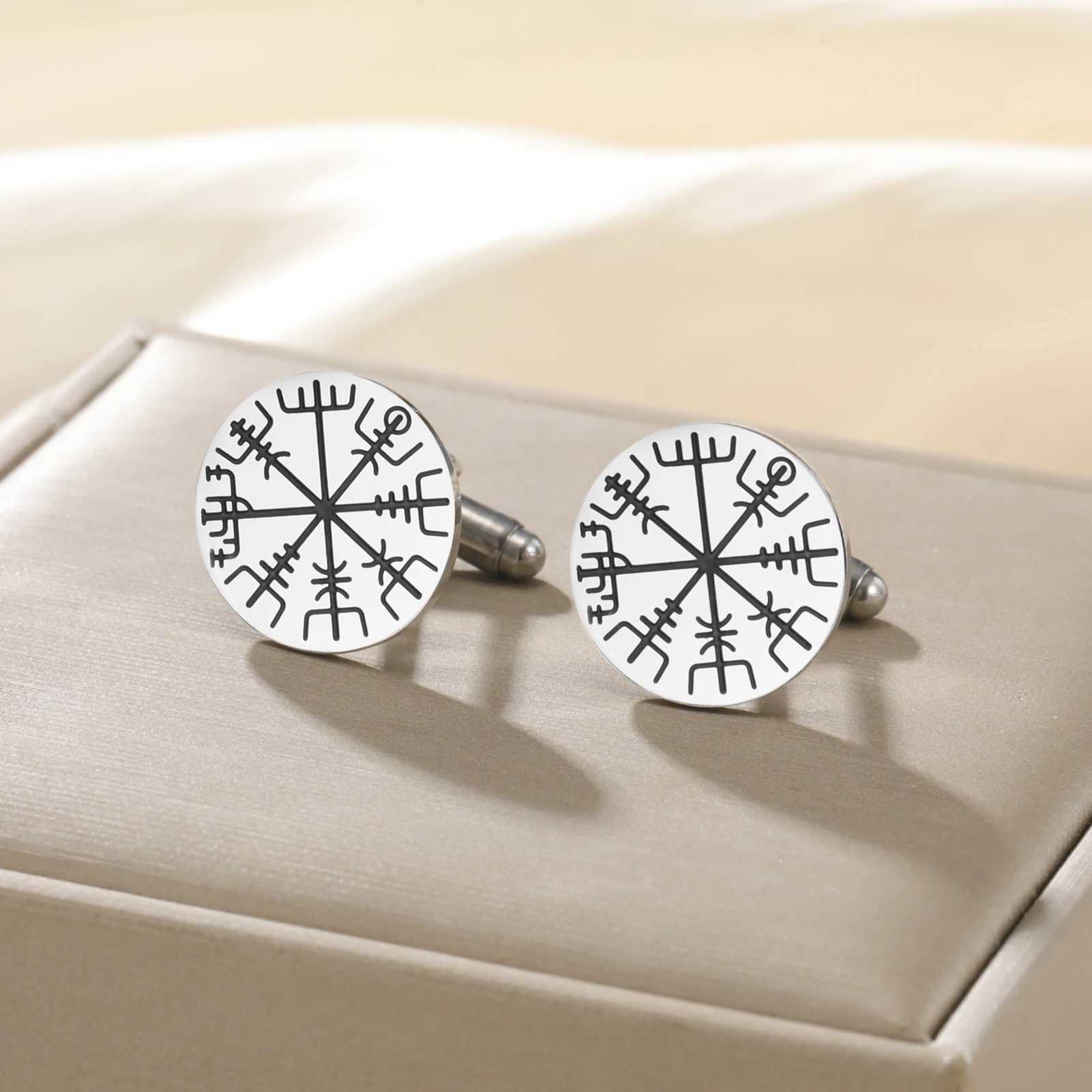 LIKGREAT Viking Vegvisir Compass Cufflinks for Men Norse Symbol Rune Stainless Steel Dress Cuff Links Protection Amulet Jewelry W250606