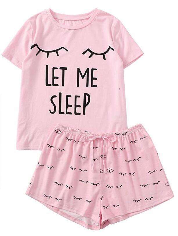 Short Sleeve T-Shirt LET ME Sleep Personality Fashion Homewear Set B5