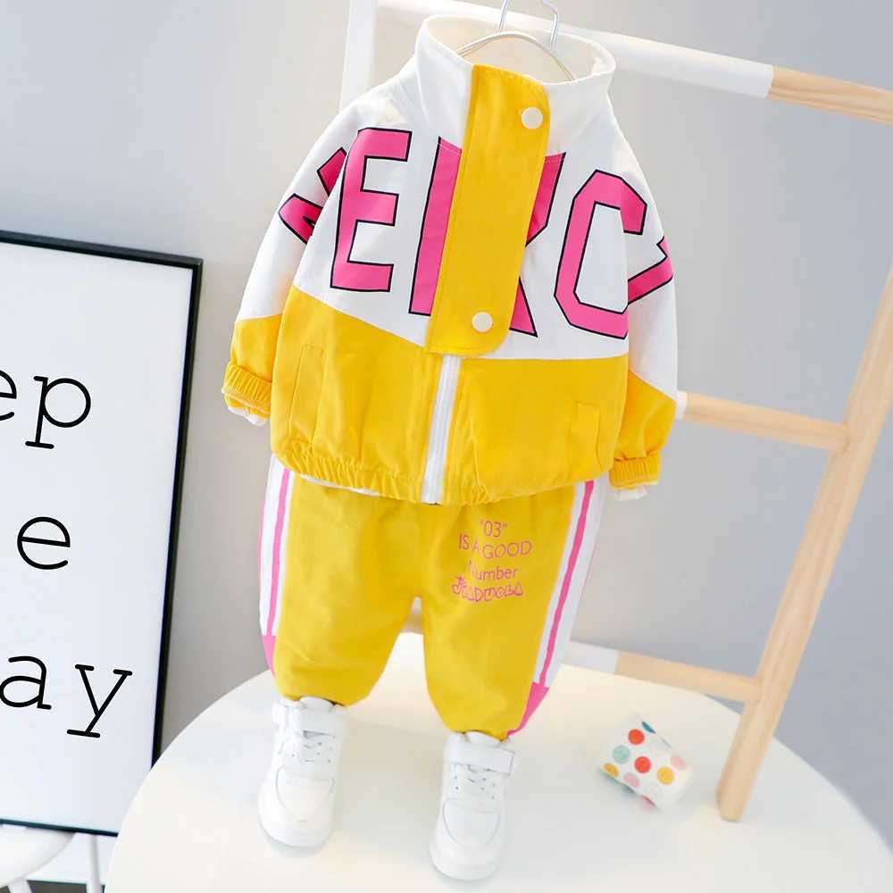 New Spring Autumn Baby Boy Girl Clothes Suit Children Casual Letter Jacket Pants 2Pcs/Set Toddler Cotton Costume Kids Tracksuits R250606