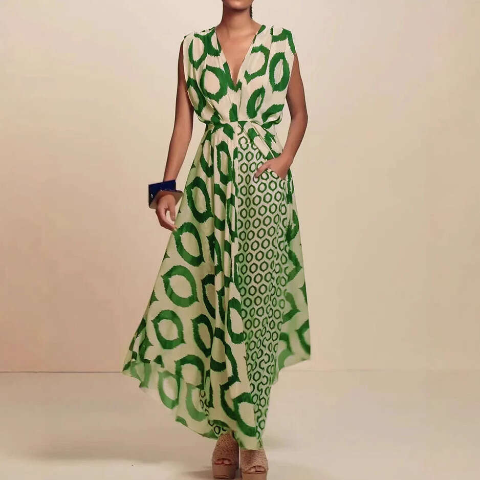 Women's Elegant Floral Print Sleeveless V-Neck Tie Top + Slim Fit Long Pants Set B5