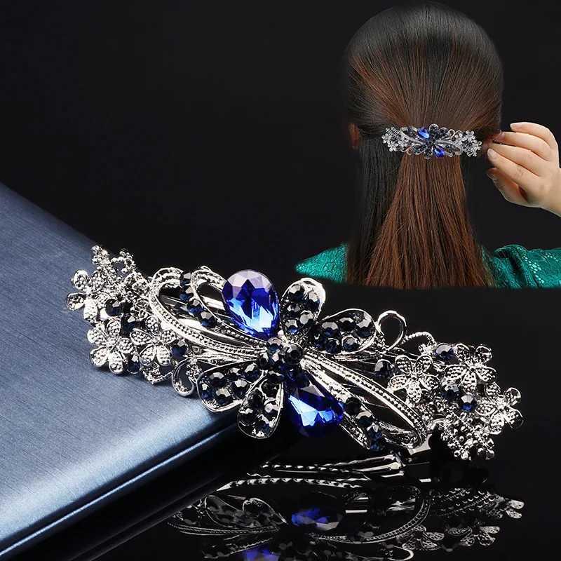 New Korean version sparkling crystal flower spring hairpin retro zircon top clip ponytail elegant female fashion hair accessories Z250605