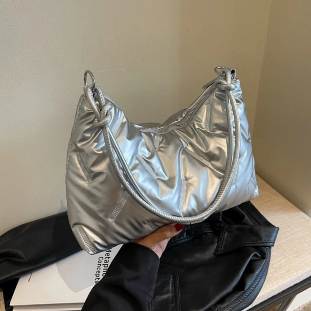 Women Fashion Handbag Autumn Winter Soft Pleated Solid One Shoulder Bag Large Capacity Zipper Phone Versatile Commute Bags 250605