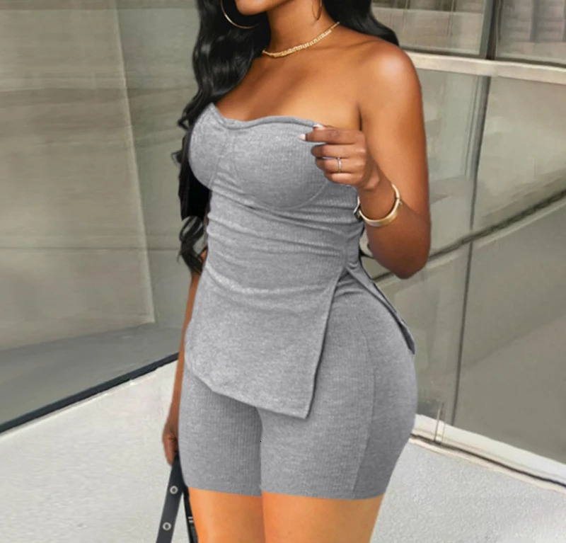 Two Piece Summer Outfits Women Fashion Sleeveless Top Solid Shorts Y2k Casual Versatile Knit Suit for Female Streetwear 250605