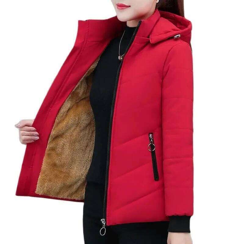 2025 New Women Add Veet Cotton Jacket Female Winter Fleece Warm Hood Fashion Ladies Down Padded Jackets M- 5XL Coat