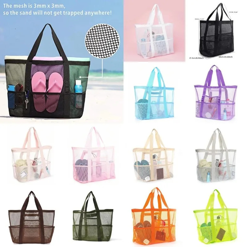 Picnic Beach Bag Women Mesh Transparent Swim Storage High Capacity Shopping Bags Tote 250605