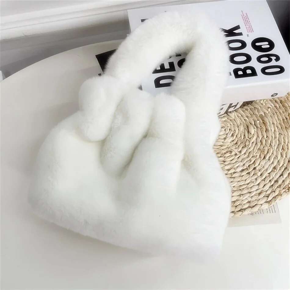 Real Rex Rabbit Fur Bags Plush Clutch Bag New Tote Mobile Purse Women's Pleated Handbag