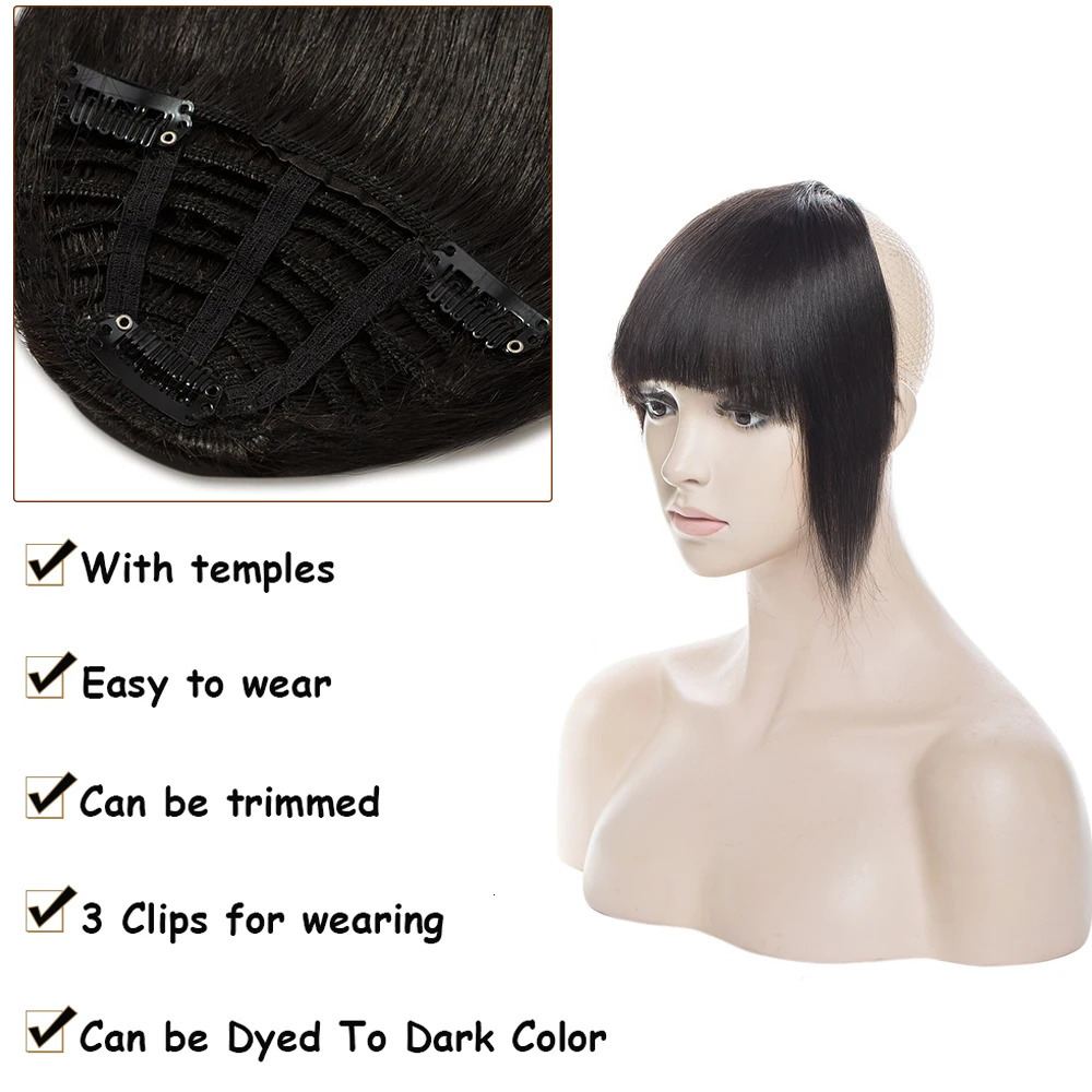 SEGO 25g Clip in Bangs 100% Human Hair Bangs Fringe Thick Blunt with Temples Real Hair Piece for Women 3 Clips Hairpiece 250529