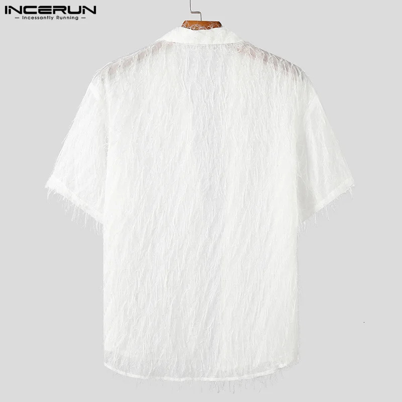 Men Shirt Tassel Chiffon Transparent Lapel Short Sleeve Sexy Men Clothing Summer Streetwear Party Fashion Camisas INCERUN 250605