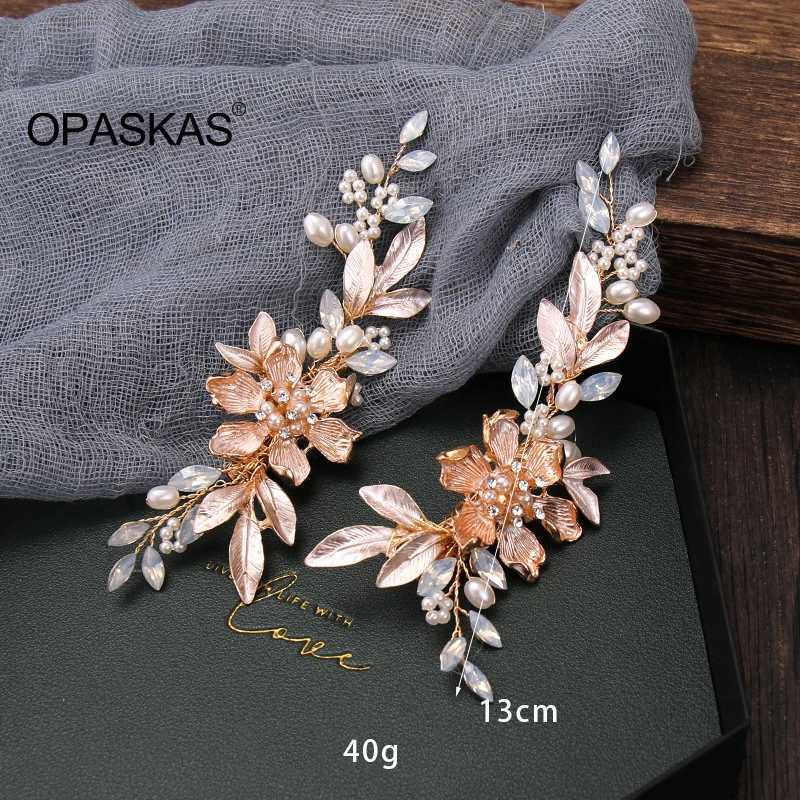 1 Pair Golden Hair Clips Wedding Accessories For Women Rhinestone Pearl Flower Hairpins Beaded Fairy Alloy Handmade Hair Jewelry Z250605