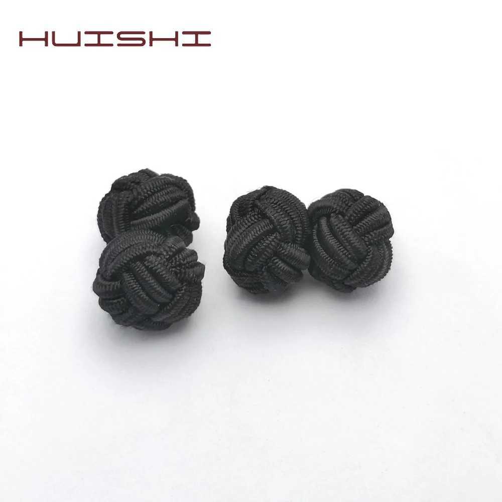 HUISHI Novelty Silk Knots Cufflinks Men Fashion Multicolor Handmade Elastic Double Rope Ball Cuff Link Button For Men Shirt Gift W250606