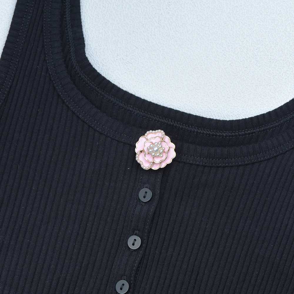 ICEYY 2PCS New Cute Enamel Camellia Pearl Flower Button Covers Set Womens Shirt Cufflinks for Tux Shirt W250606