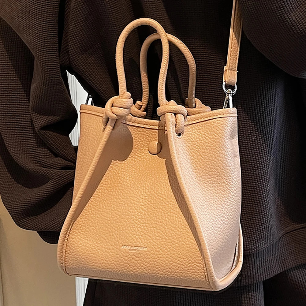 Womens Lychee Pattern Bucket Bag Korean Style High Grade Buckle Handbags Daily Simple Versatile Commute One Shoulder Bags 250605