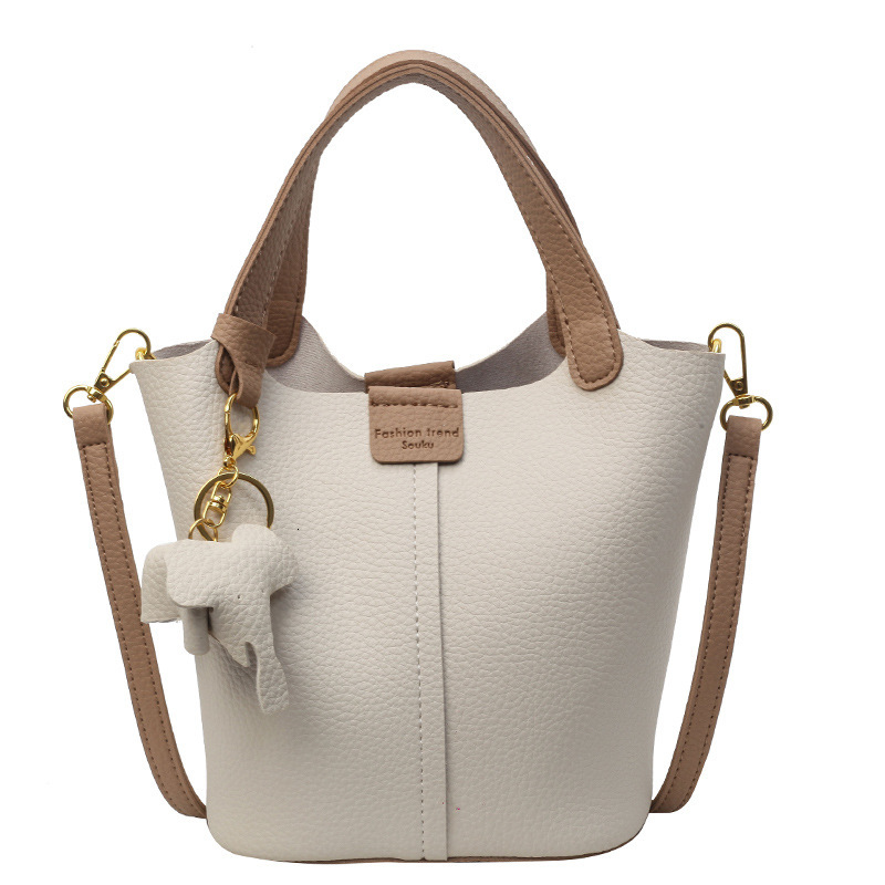 designer Lychee Grain Soft Leather Bag for Women 2025 New Fashion Trend Color-Block Handbag Mother-Daughter Bucket Bag Casual Crossbody Bag