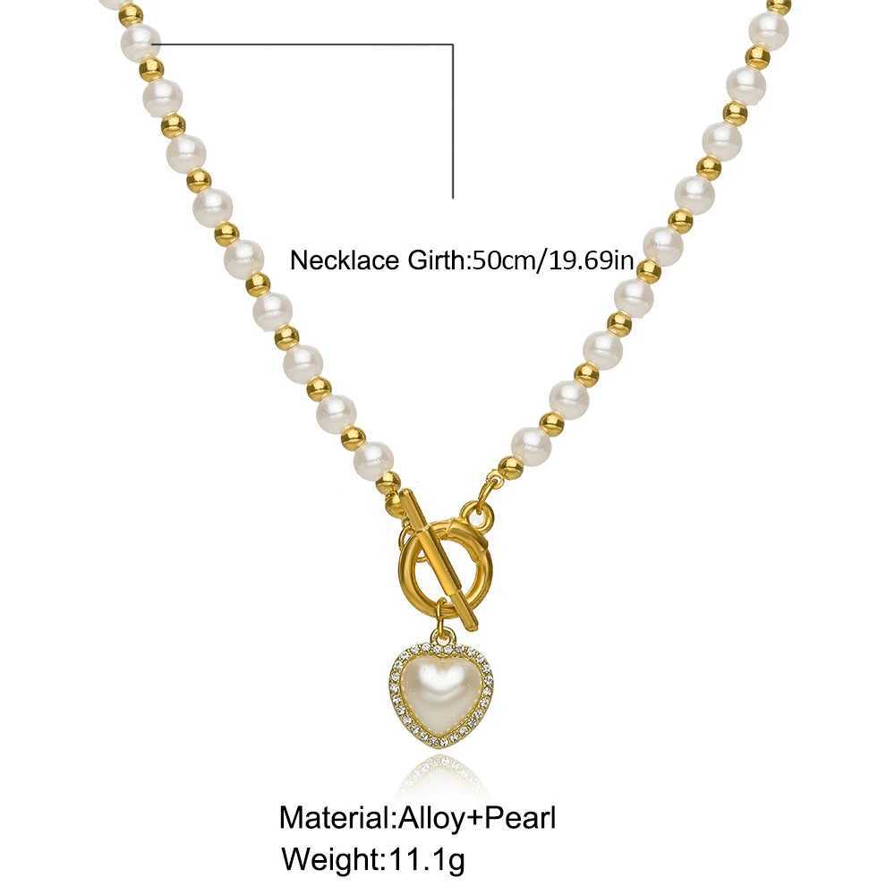 Elegant Pearl Necklace For Women Heart Pendant Necklaces Luxury Imitation Pearls Chain Necklaces Korean Jewelry Girls Gifts Y250605