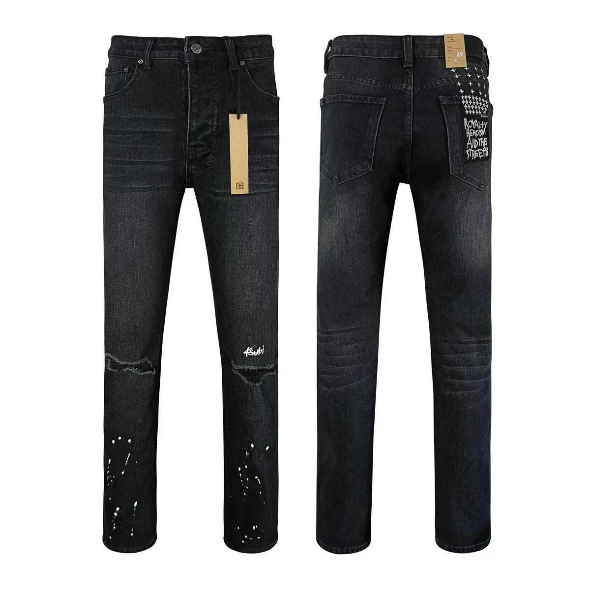 New Cross Jeans American High Strt Paint Hole Trend Low Rise Stretch Skinny Straight Pants Pleated Ripped Frayed JeansC250606