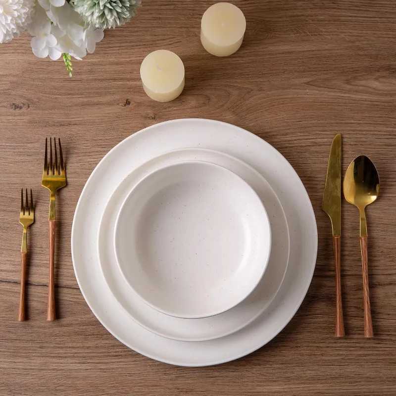 Ceramic Dinnerware Sets Wavy Rim Stoneware Plates and Bowls Sets Highly Chip and Crack Resistant Service for 4C250606