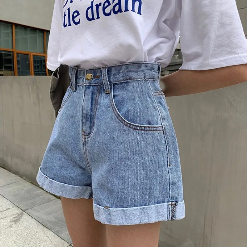 Womens Denim Shorts Wide With Belt High Waist Female Short Jeans Pants Trend In Offer Aesthetic Elasticty Outfits 250529