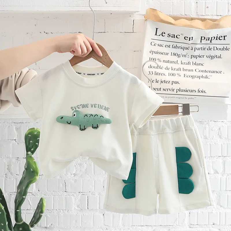 New Summer Infant Baby Girls Boys Cotton Clothes Sets Toddler Kids 3D Cartoon Crocodile T-Shirts Top and Shorts 2pcs/Set Outfits R250606