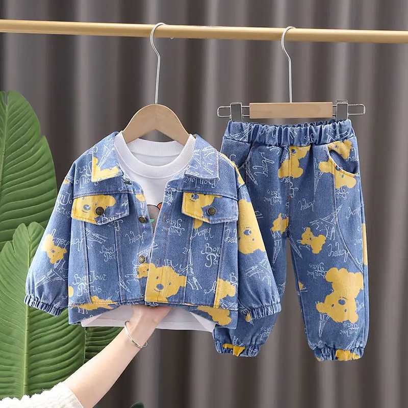 Baby Boys Clothing Set New Childrens Set Spring and Autumn Handsome Girl Denim jacket+T-shirt+Jeans 3-Piece Set 73-110CM R250606