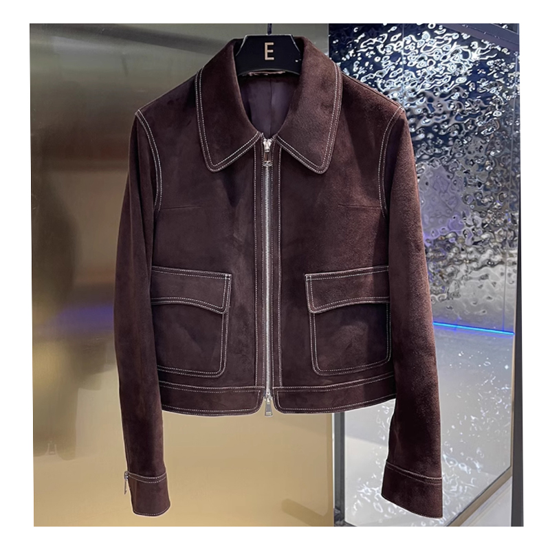 Top layer sheepskin suede genuine leather jacket