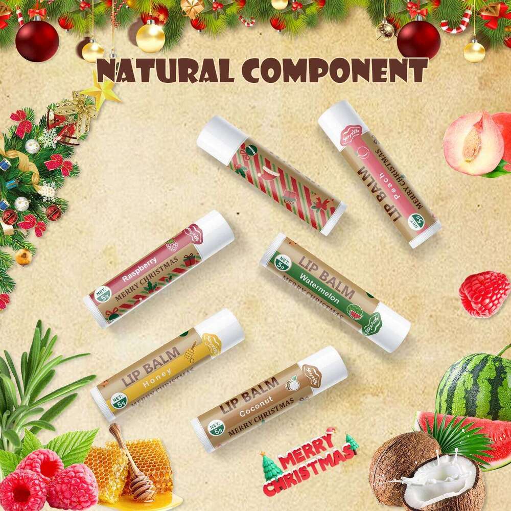 Christmas 6PCS/box lip balm set, shiny and moisturizing, softening dead skin, suitable dry lips, a gift for women